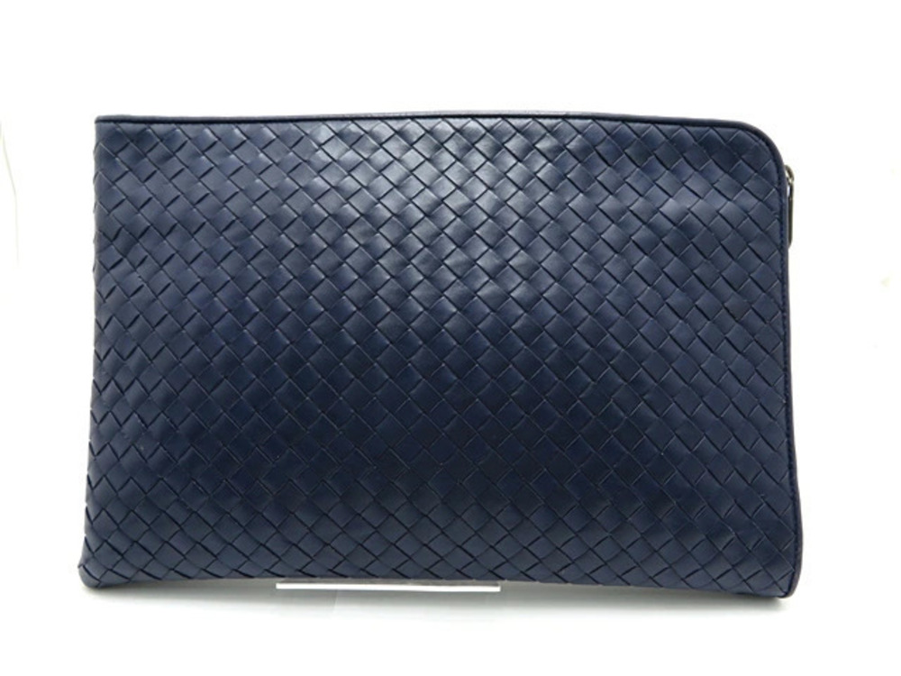 BOTTEGA VENETA Clutch Bag Calfskin Navy Blue Intrecciato